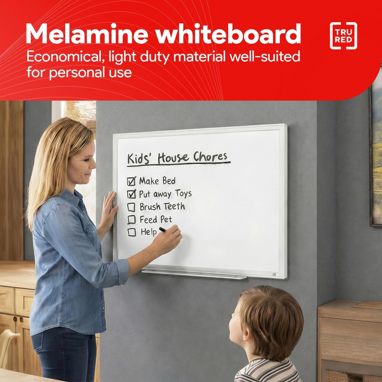 image:imageTRU RED Steel Magnetic Whiteboard Dry Erase Board for Wall White Board with Satin Frame 2 ft x 15 ftGray