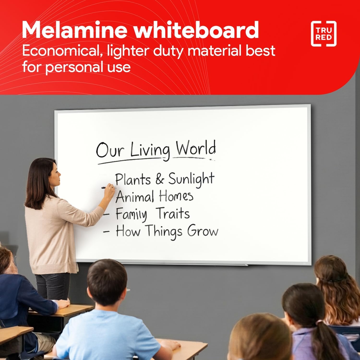 image:imageTRU RED Steel Magnetic Whiteboard Dry Erase Board for Wall White Board with Satin Frame 2 ft x 15 ftGray