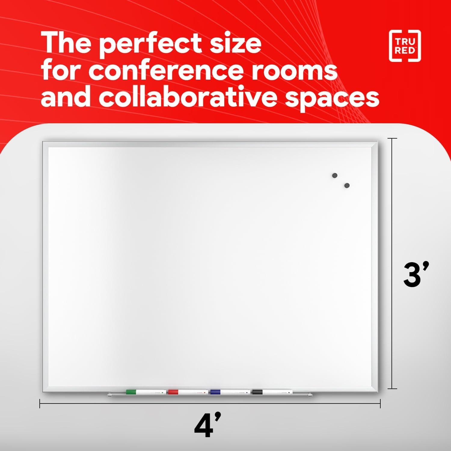 image:imageTRU RED Steel Magnetic Whiteboard Dry Erase Board for Wall White Board with Satin Frame 2 ft x 15 ftGray
