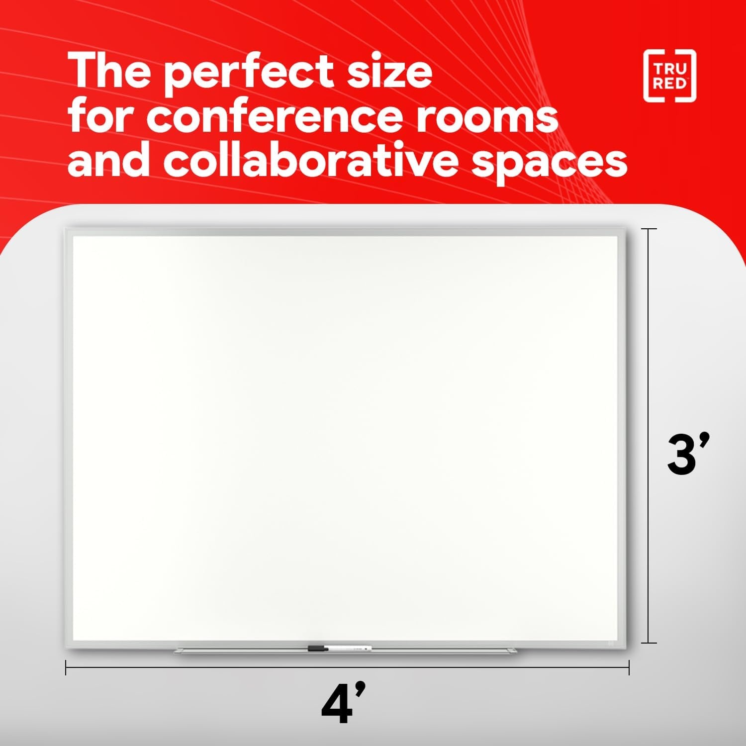 image:imageTRU RED Steel Magnetic Whiteboard Dry Erase Board for Wall White Board with Satin Frame 2 ft x 15 ftGray