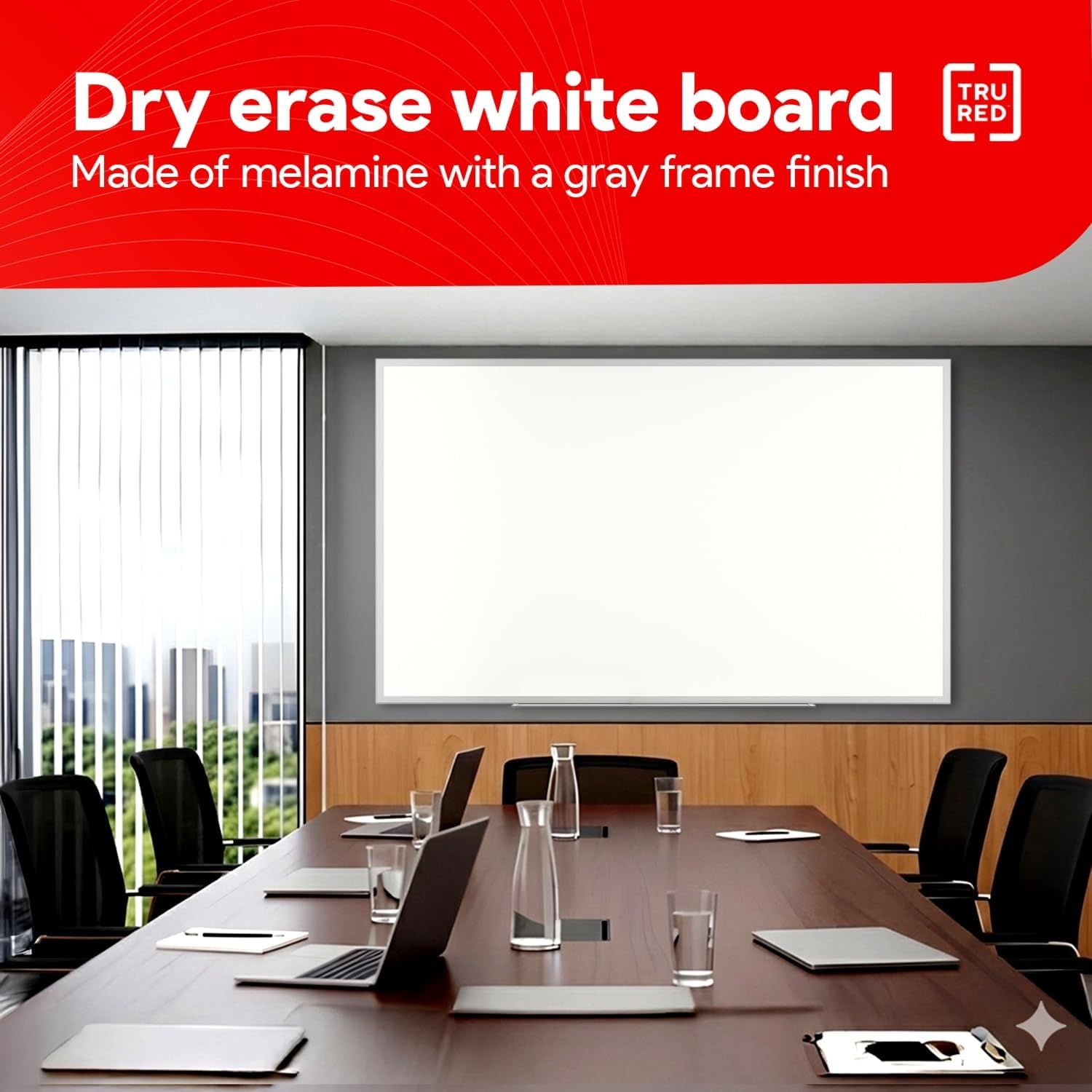 image:imageTRU RED Steel Magnetic Whiteboard Dry Erase Board for Wall White Board with Satin Frame 2 ft x 15 ftGray