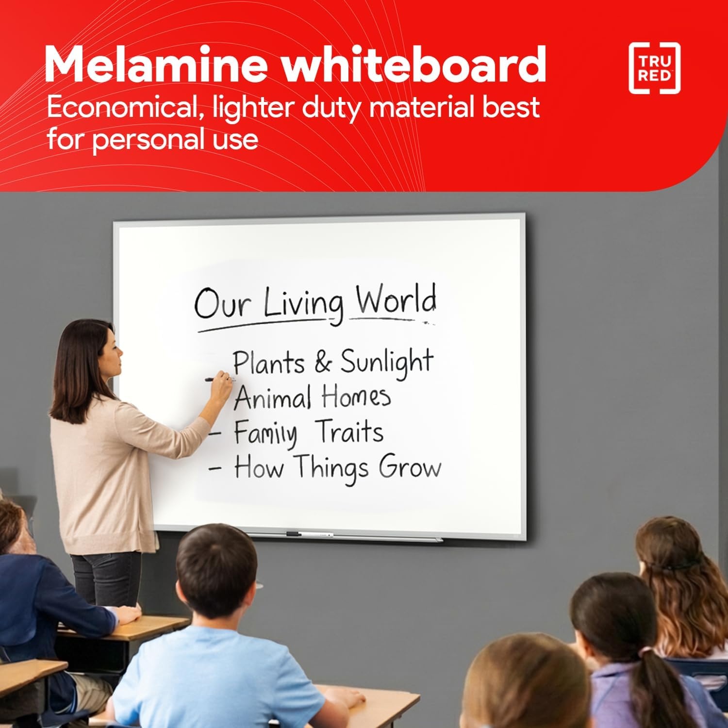 image:imageTRU RED Steel Magnetic Whiteboard Dry Erase Board for Wall White Board with Satin Frame 2 ft x 15 ftGray