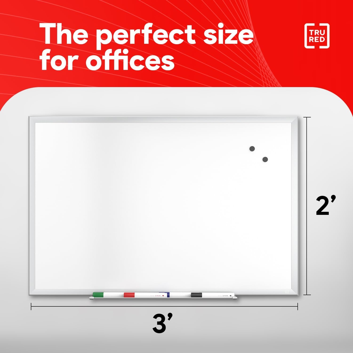 image:imageTRU RED Steel Magnetic Whiteboard Dry Erase Board for Wall White Board with Satin Frame 2 ft x 15 ftGray