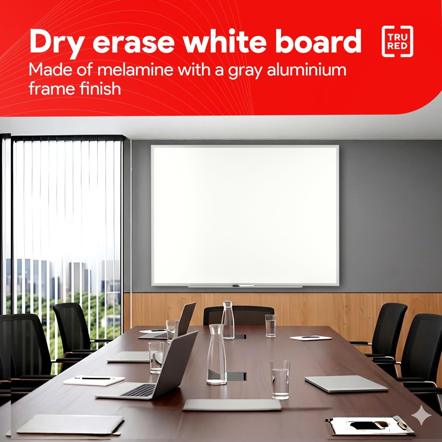 image:imageTRU RED Steel Magnetic Whiteboard Dry Erase Board for Wall White Board with Satin Frame 2 ft x 15 ftGray