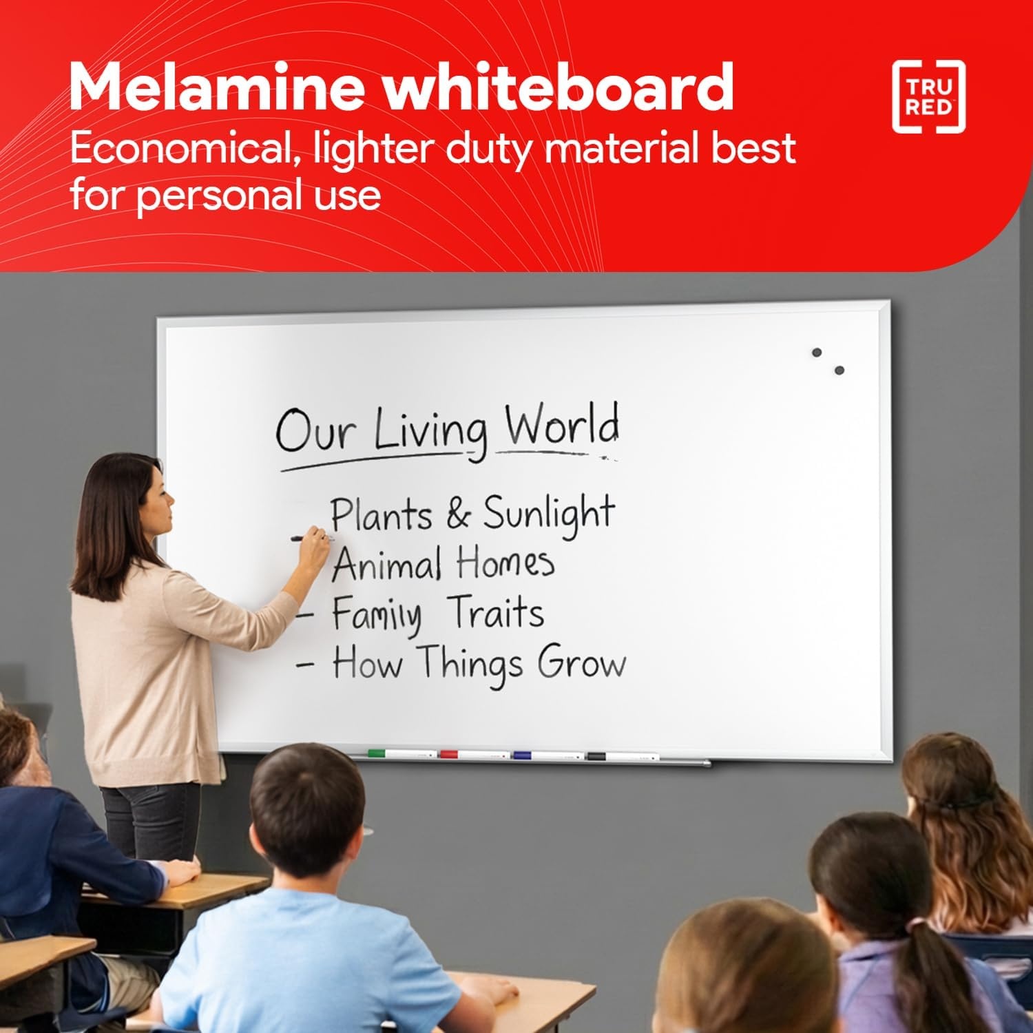 image:imageTRU RED Steel Magnetic Whiteboard Dry Erase Board for Wall White Board with Satin Frame 2 ft x 15 ftGray