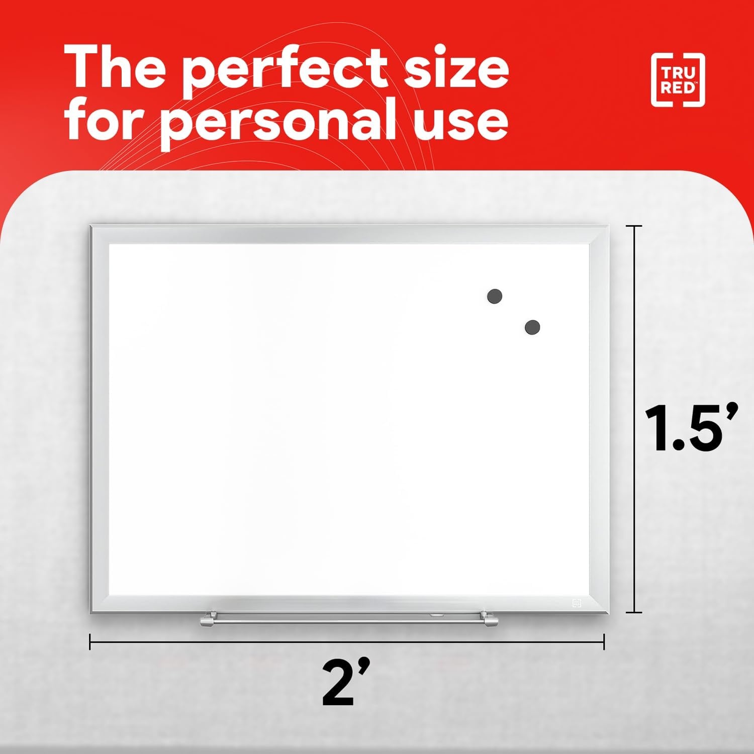 image:imageTRU RED Steel Magnetic Whiteboard Dry Erase Board for Wall White Board with Satin Frame 2 ft x 15 ftGray