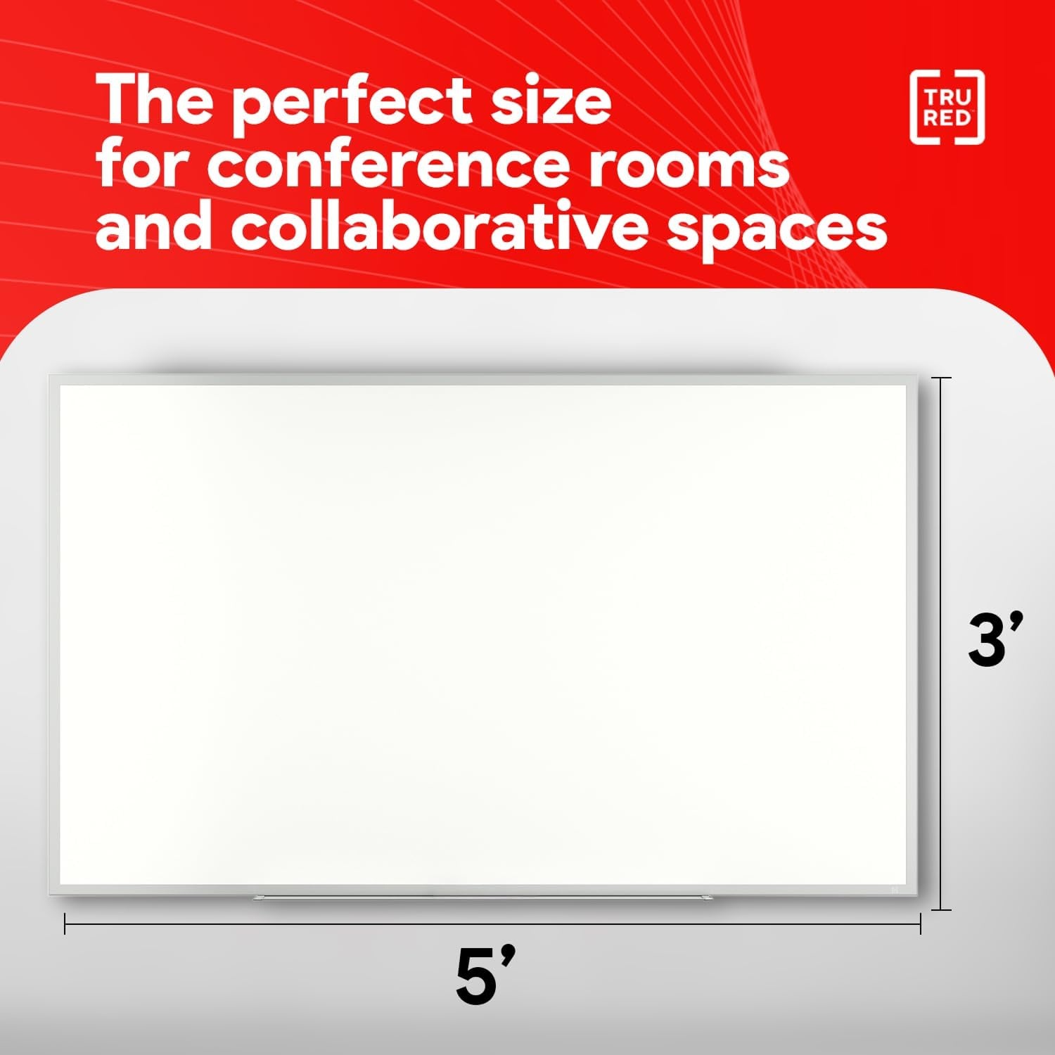 image:imageTRU RED Steel Magnetic Whiteboard Dry Erase Board for Wall White Board with Satin Frame 2 ft x 15 ftGray