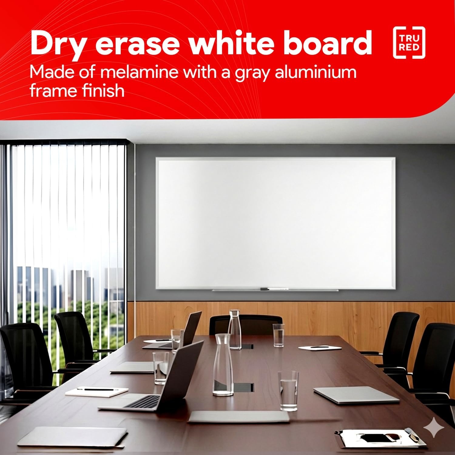 image:imageTRU RED Steel Magnetic Whiteboard Dry Erase Board for Wall White Board with Satin Frame 2 ft x 15 ftGray