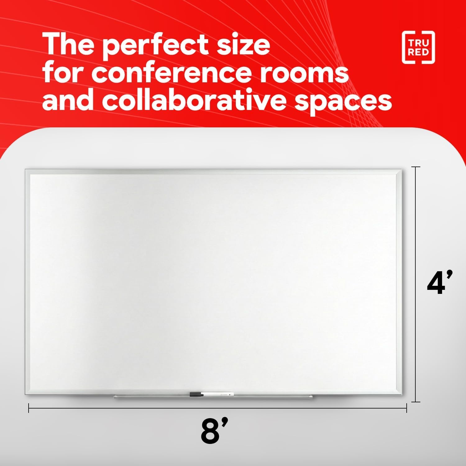 image:imageTRU RED Steel Magnetic Whiteboard Dry Erase Board for Wall White Board with Satin Frame 2 ft x 15 ftGray