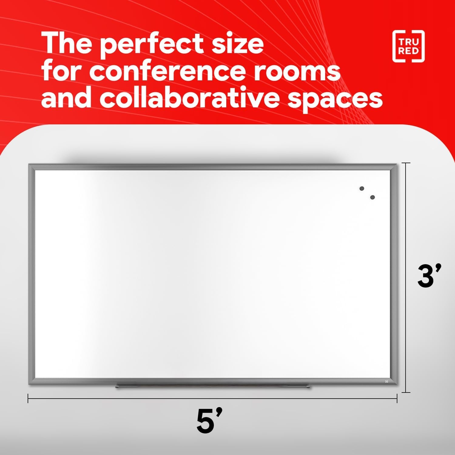 image:imageTRU RED Steel Magnetic Whiteboard Dry Erase Board for Wall White Board with Satin Frame 2 ft x 15 ftGunmetal
