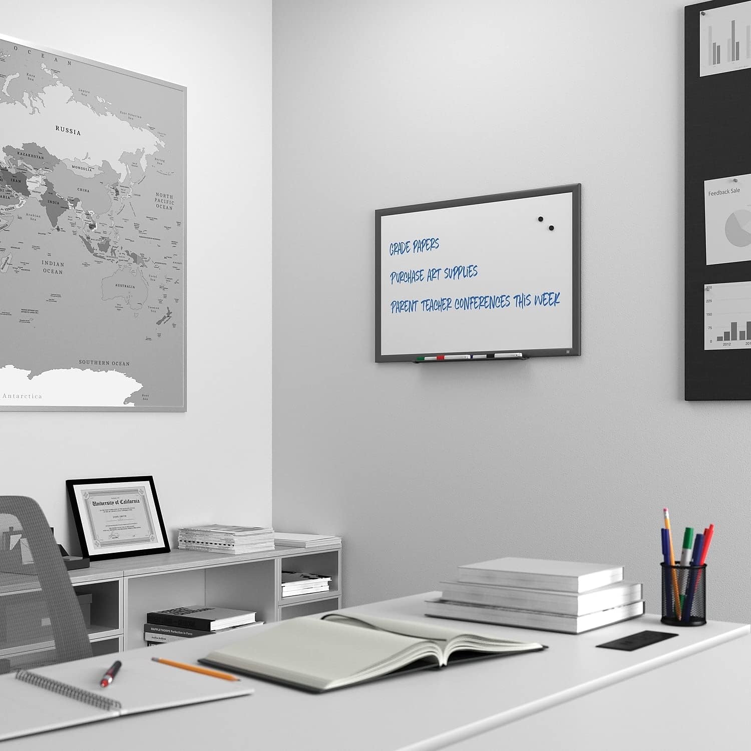 image:imageTRU RED Steel Magnetic Whiteboard Dry Erase Board for Wall White Board with Satin Frame 2 ft x 15 ftGunmetal