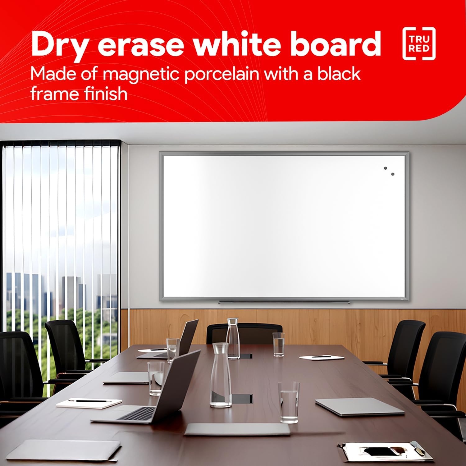 image:imageTRU RED Steel Magnetic Whiteboard Dry Erase Board for Wall White Board with Satin Frame 2 ft x 15 ftGunmetal