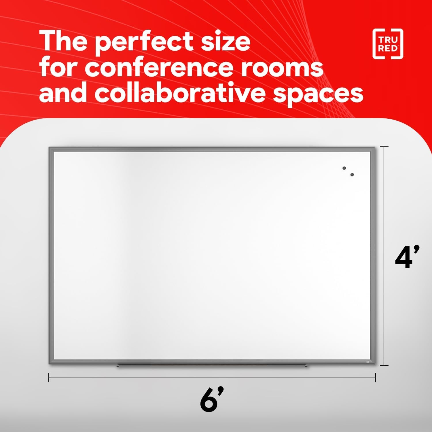 image:imageTRU RED Steel Magnetic Whiteboard Dry Erase Board for Wall White Board with Satin Frame 2 ft x 15 ftGunmetal