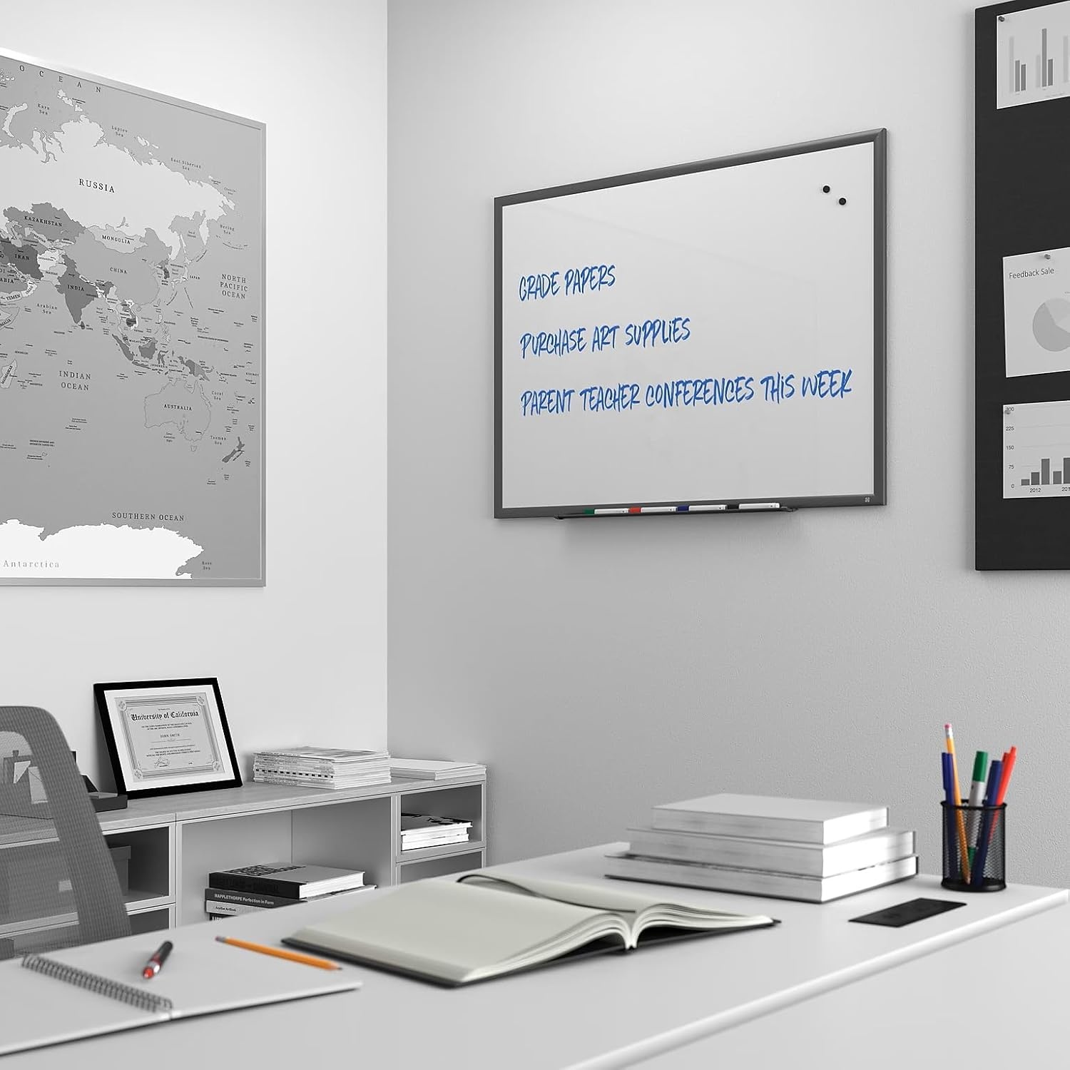 image:imageTRU RED Steel Magnetic Whiteboard Dry Erase Board for Wall White Board with Satin Frame 2 ft x 15 ftGunmetal