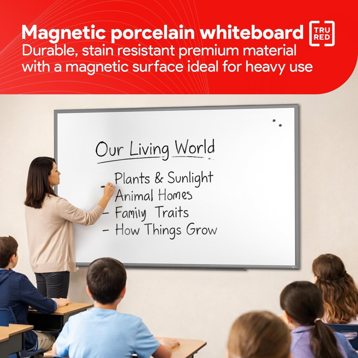 image:imageTRU RED Steel Magnetic Whiteboard Dry Erase Board for Wall White Board with Satin Frame 2 ft x 15 ftGunmetal