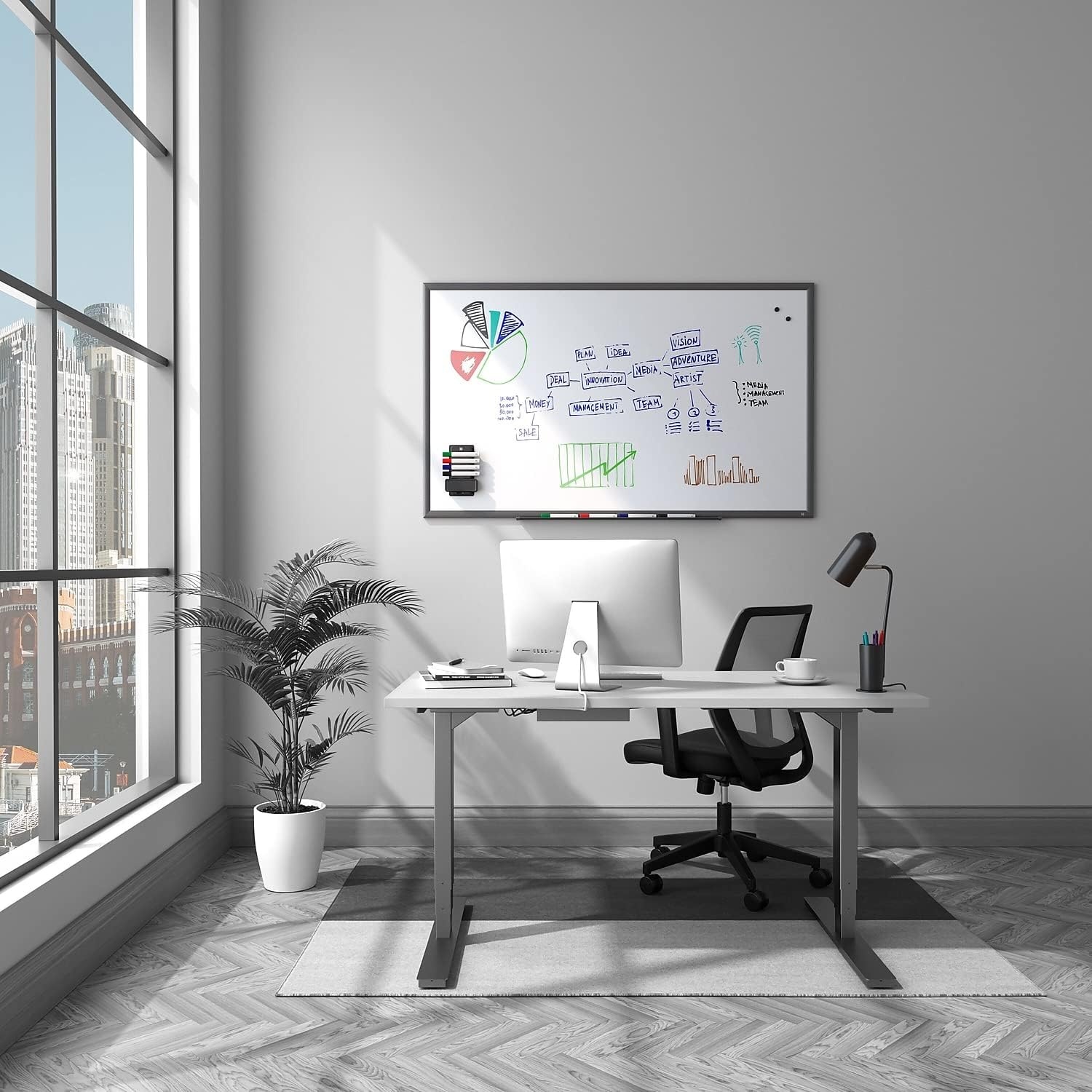 image:imageTRU RED Steel Magnetic Whiteboard Dry Erase Board for Wall White Board with Satin Frame 2 ft x 15 ftGunmetal