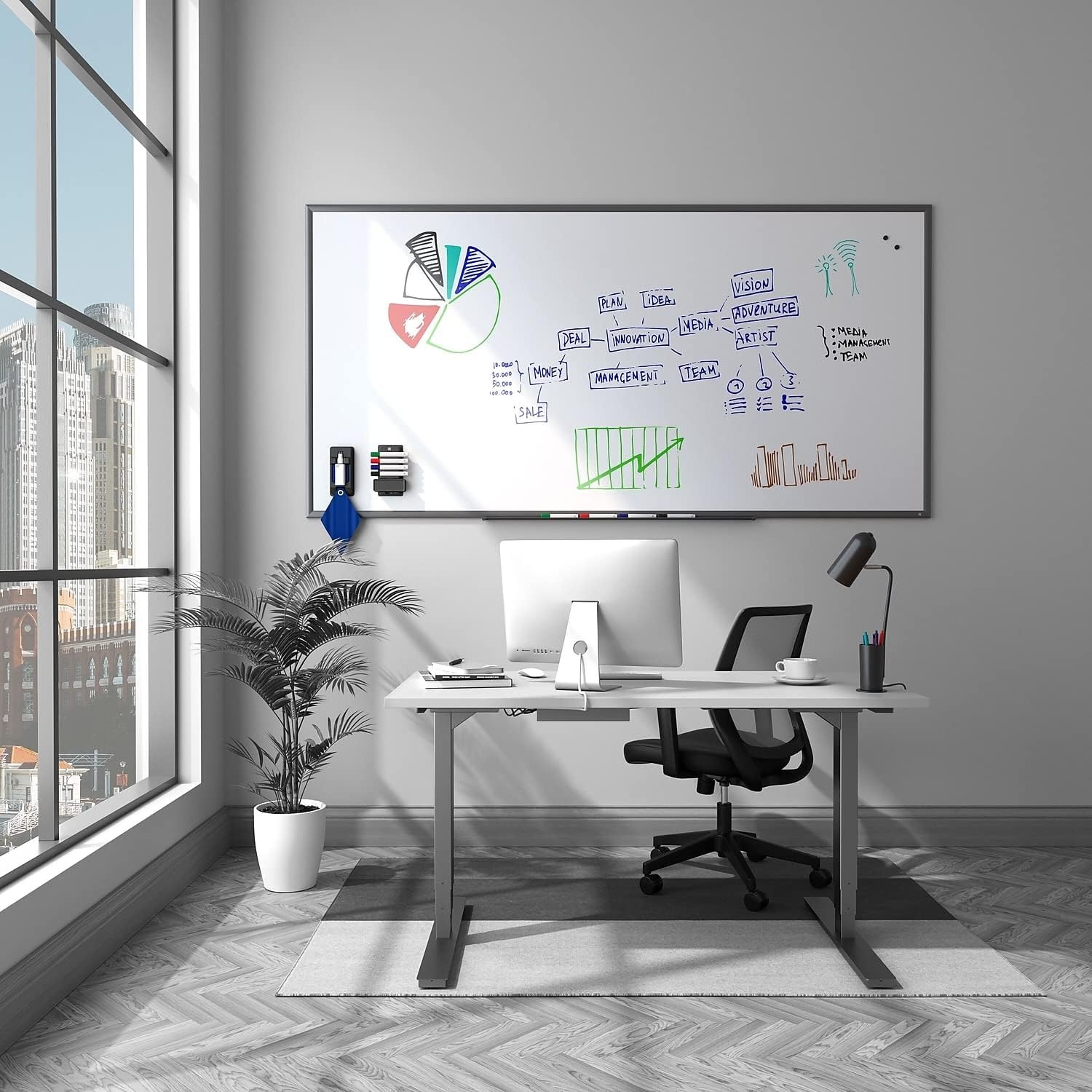 image:imageTRU RED Steel Magnetic Whiteboard Dry Erase Board for Wall White Board with Satin Frame 2 ft x 15 ftGunmetal