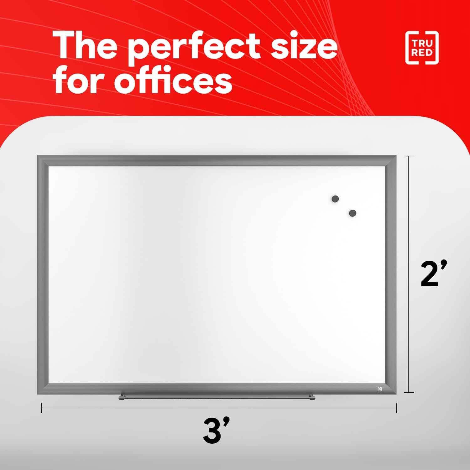 image:imageTRU RED Steel Magnetic Whiteboard Dry Erase Board for Wall White Board with Satin Frame 2 ft x 15 ftGunmetal