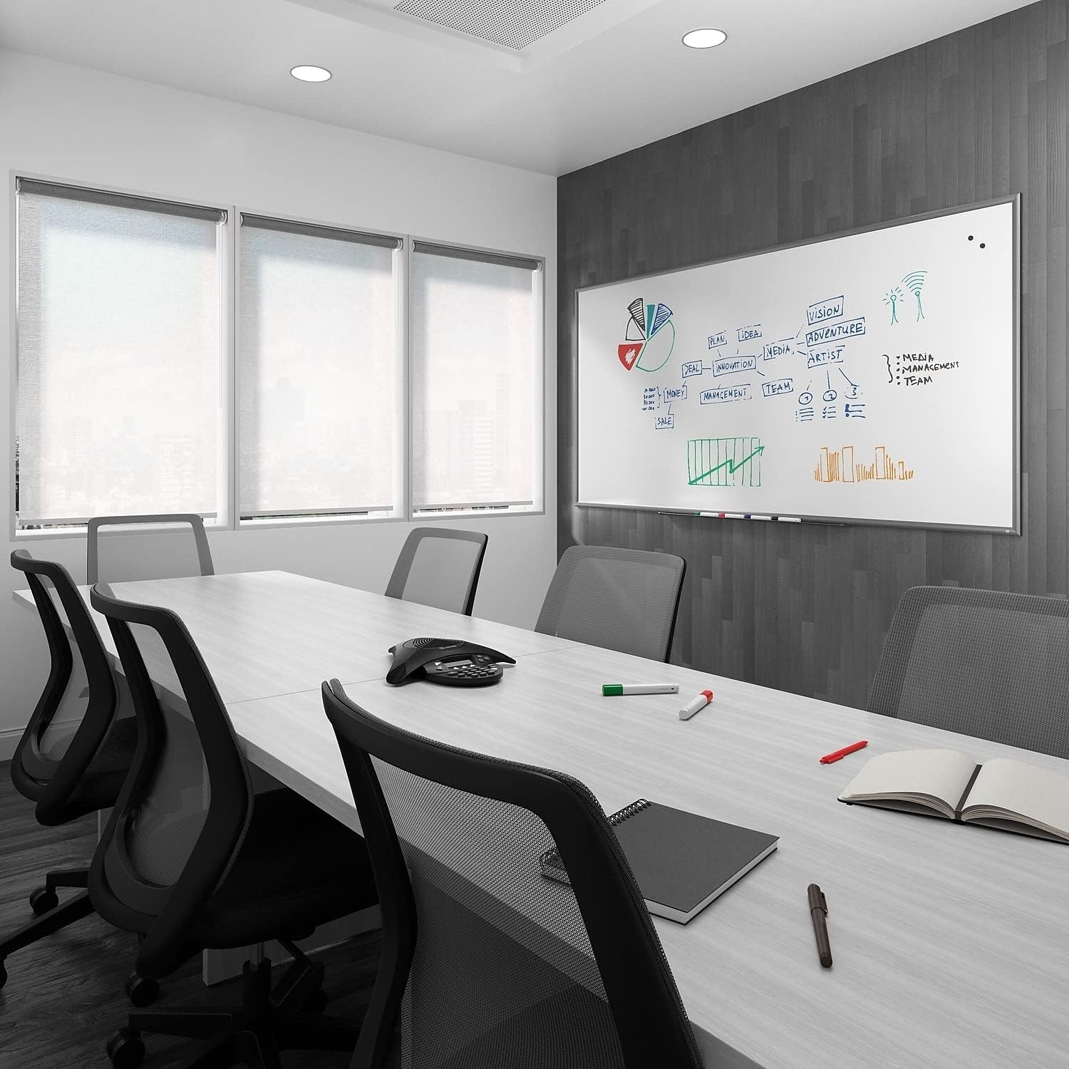 image:imageTRU RED Steel Magnetic Whiteboard Dry Erase Board for Wall White Board with Satin Frame 2 ft x 15 ftGunmetal