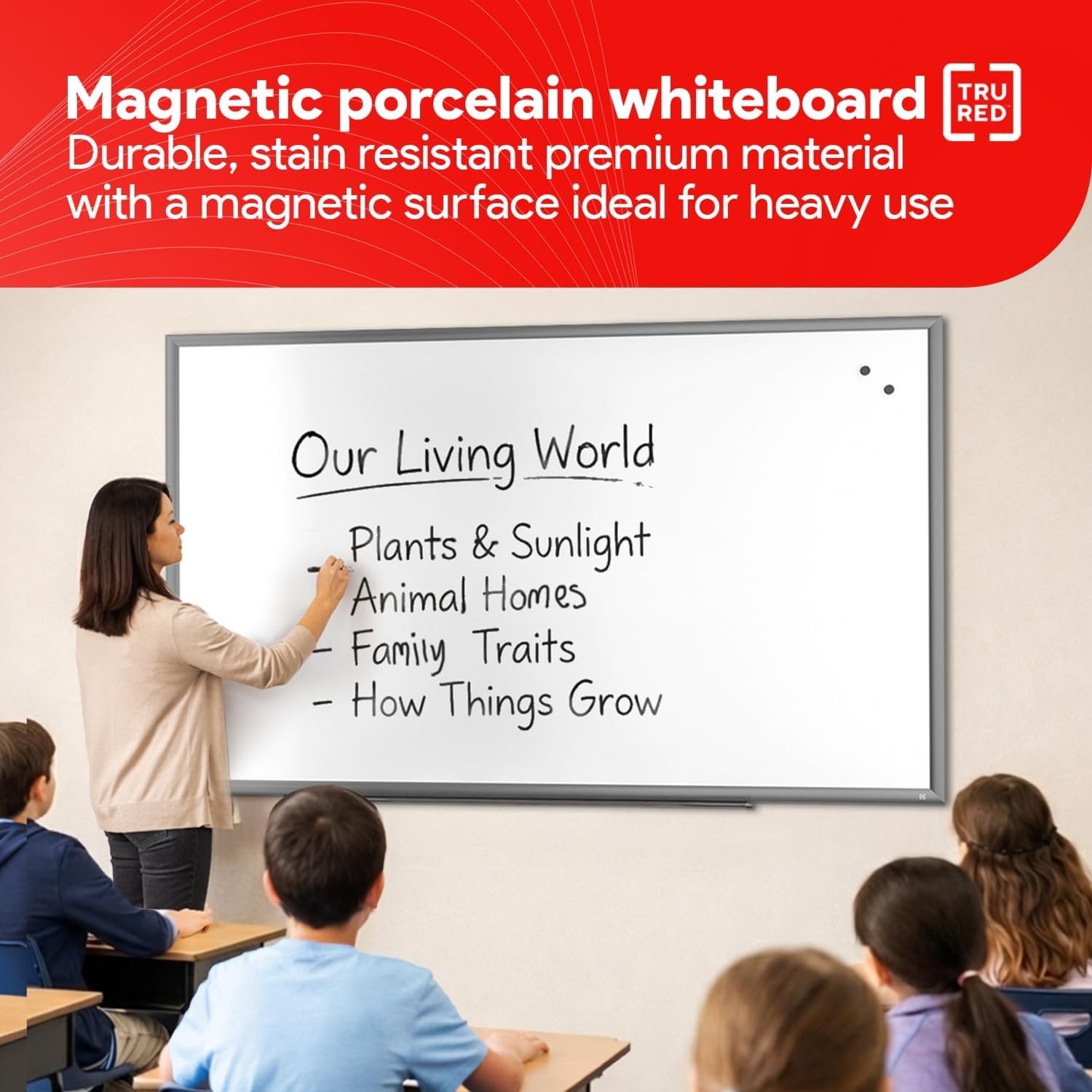 image:imageTRU RED Steel Magnetic Whiteboard Dry Erase Board for Wall White Board with Satin Frame 2 ft x 15 ftGunmetal