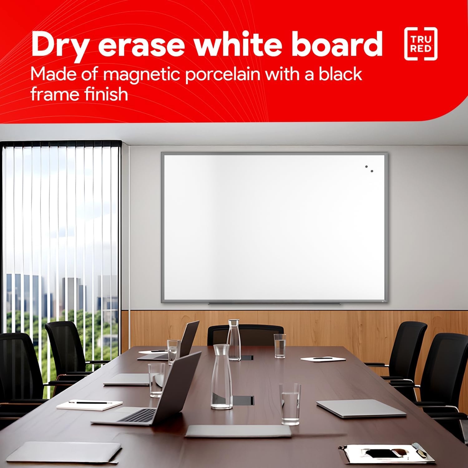 image:imageTRU RED Steel Magnetic Whiteboard Dry Erase Board for Wall White Board with Satin Frame 2 ft x 15 ftGunmetal