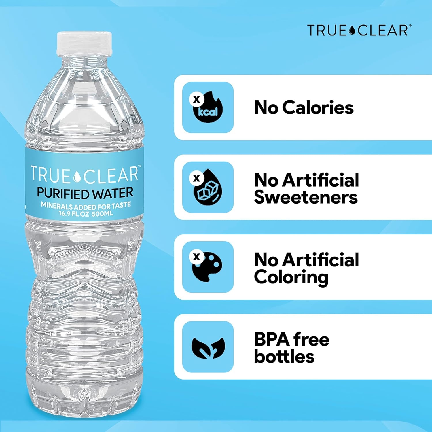 image:imageTrue Clear Purified Drinking Water 169 fl oz Bottles 24Pack BPAFree Recyclable Perfect for Lunches169 Fl Oz Pack of 24