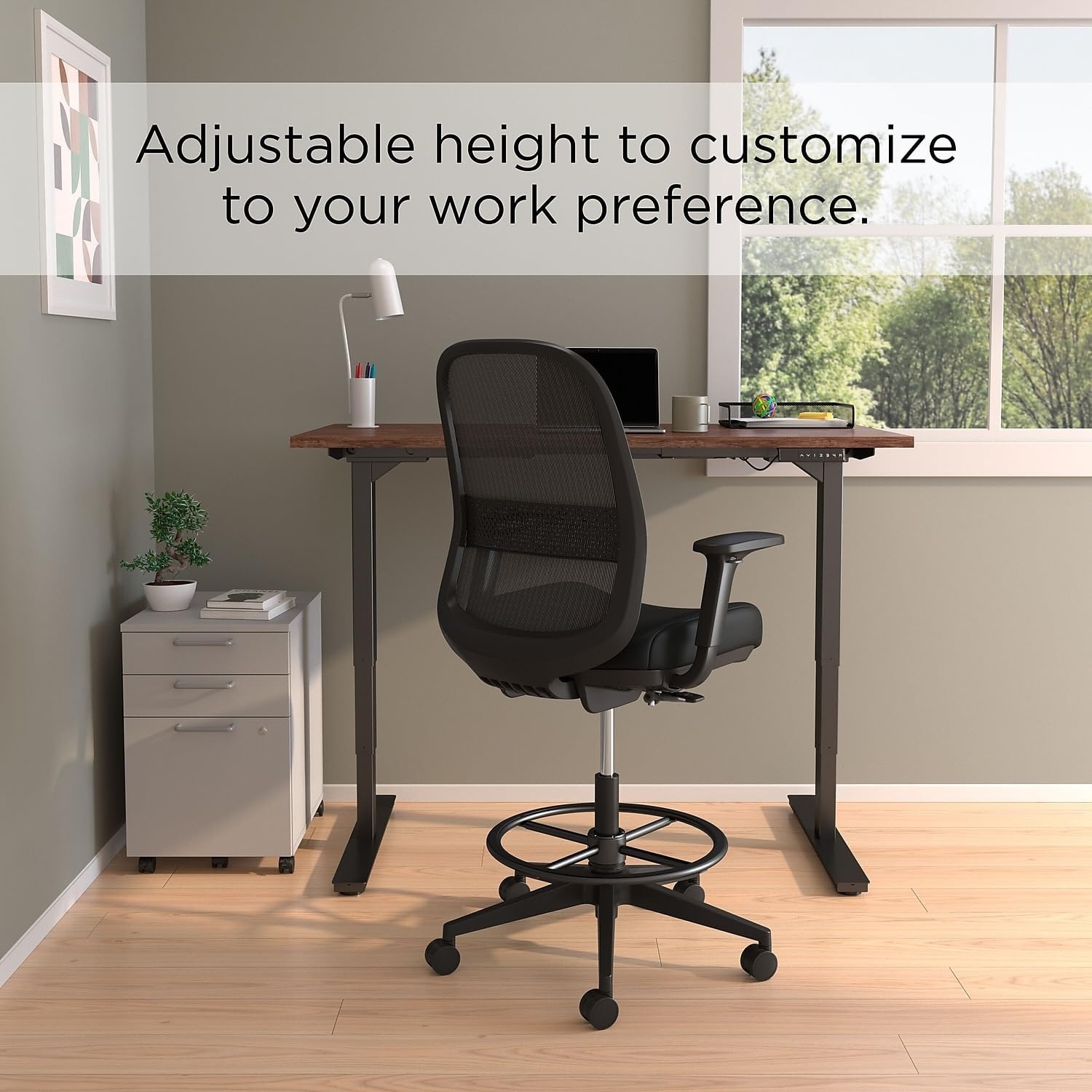image:imageWorkplace 20 Drafting Stool Mesh Ergonomic Lumbar Support Adjustable Height BlackFabric