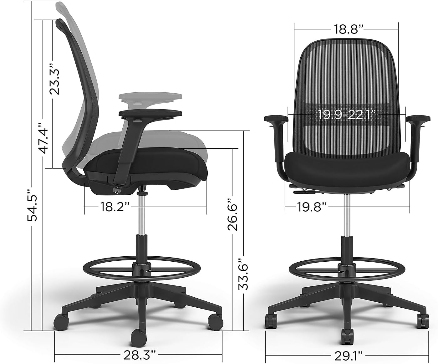 image:imageWorkplace 20 Drafting Stool Mesh Ergonomic Lumbar Support Adjustable Height BlackFabric