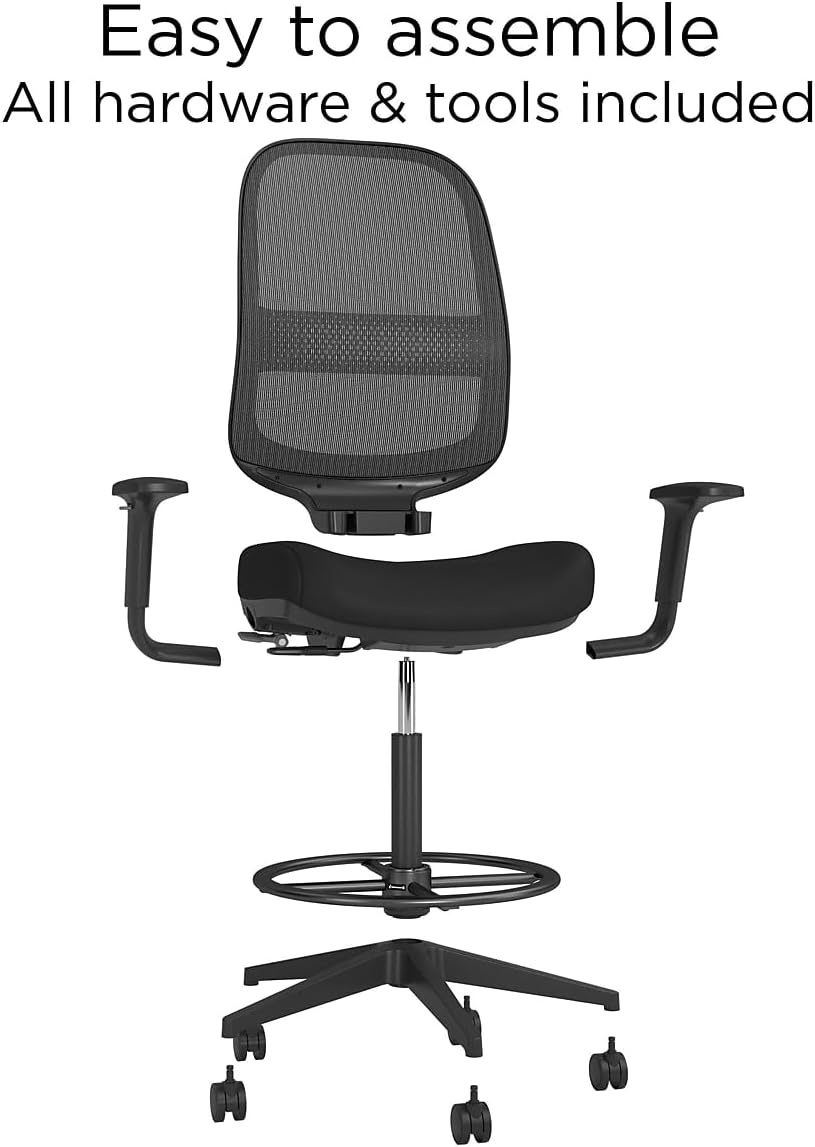 image:imageWorkplace 20 Drafting Stool Mesh Ergonomic Lumbar Support Adjustable Height BlackFabric