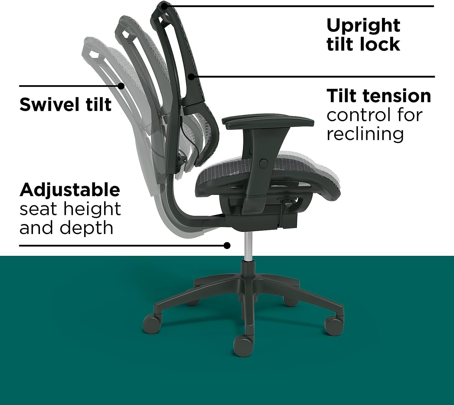 image:imageWorkplace 20 Ergonomic Task Chair Mesh Ergonomic Lumbar Support Adjustable Height Black