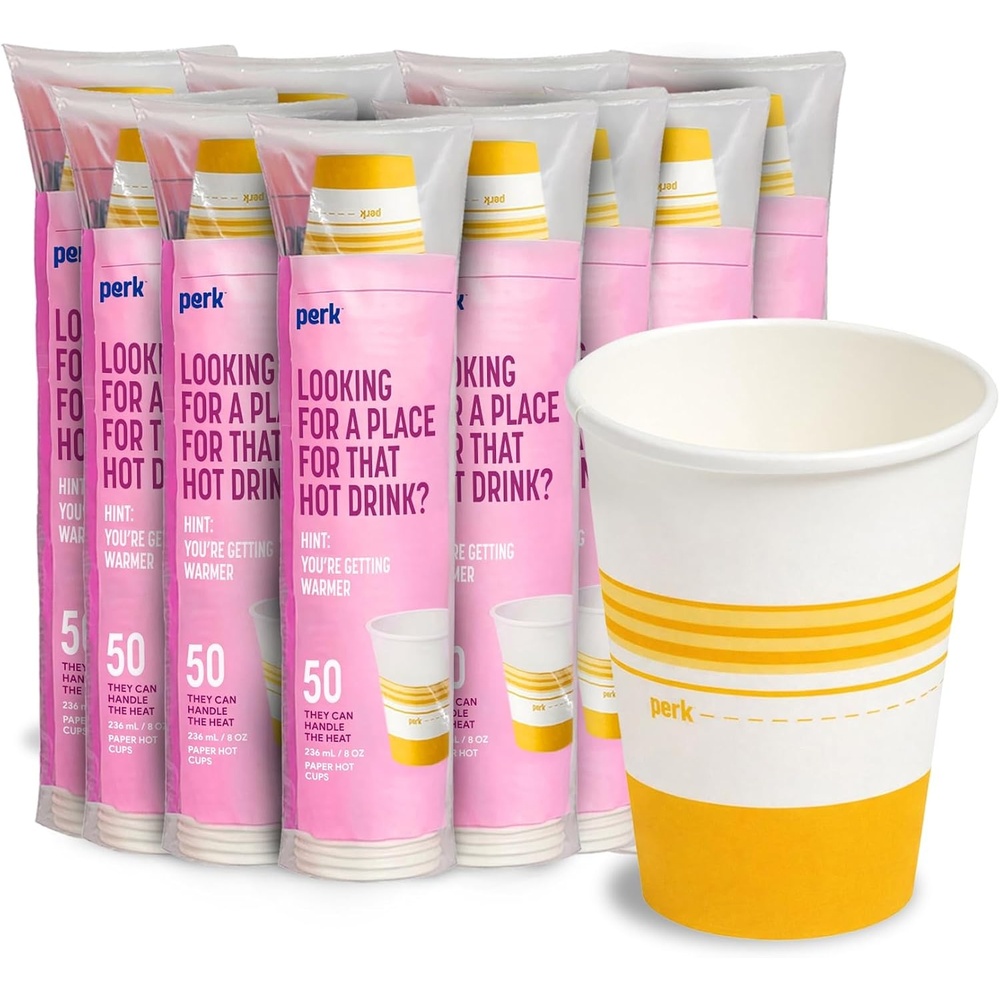 image:imagePerk 12 Oz Paper Hot Cups 500 Count Bulk Disposable Coffee Cups for Hot Beverages WhiteBlue8 Ounces