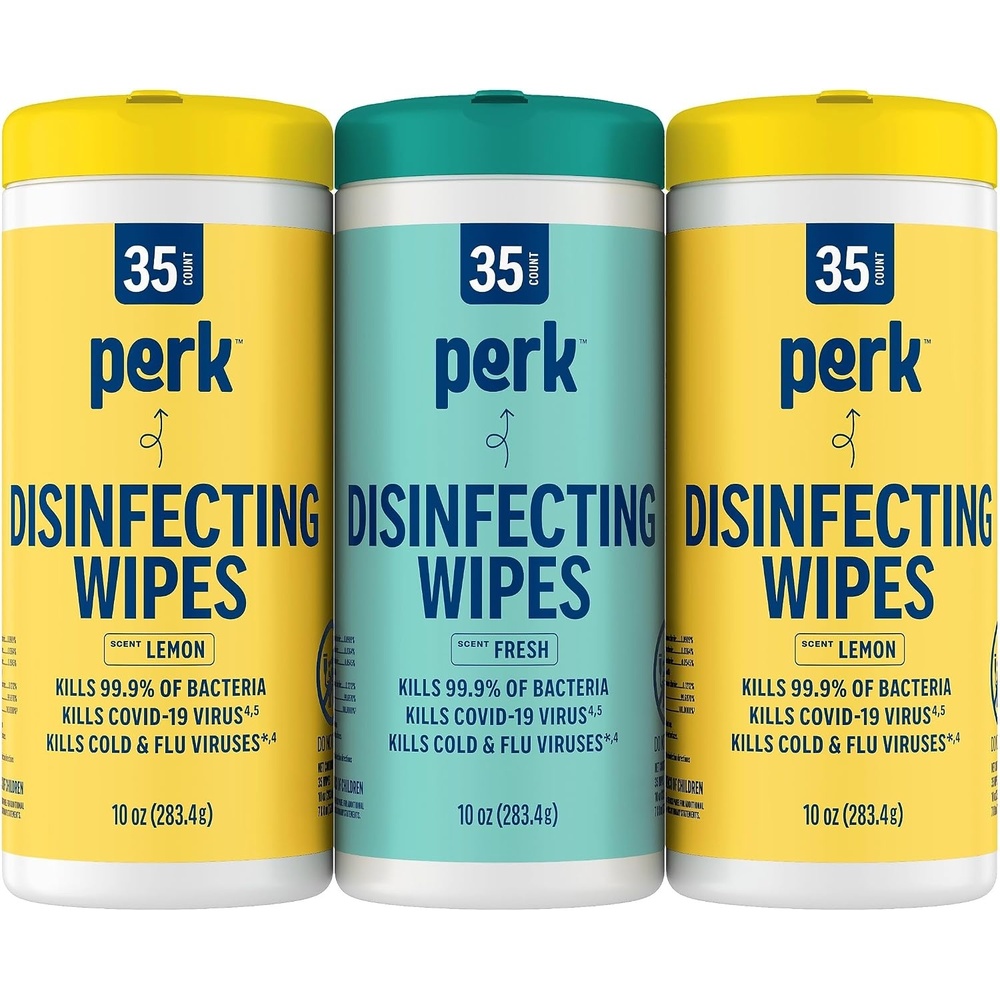 image:imagePerk Disinfecting Wipes Fresh amp Lemon Scent 35 WipesCanister MultiSurface Cleaning Wipes for Home Office amp Classroom