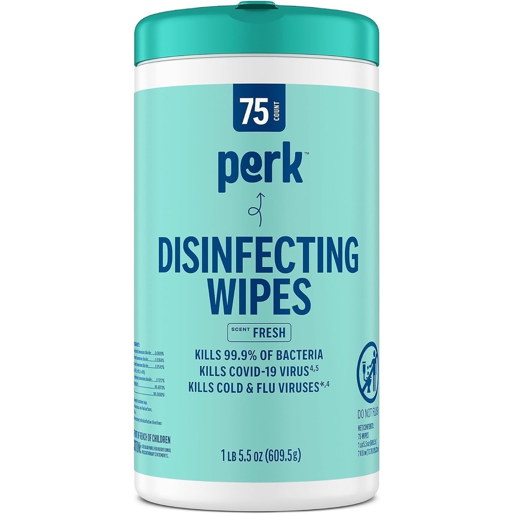 image:imagePerk Disinfecting Wipes Lemon Scent 75 WipesCanister MultiSurface Cleaning Wipes for Home Office amp Classroom1 Pack