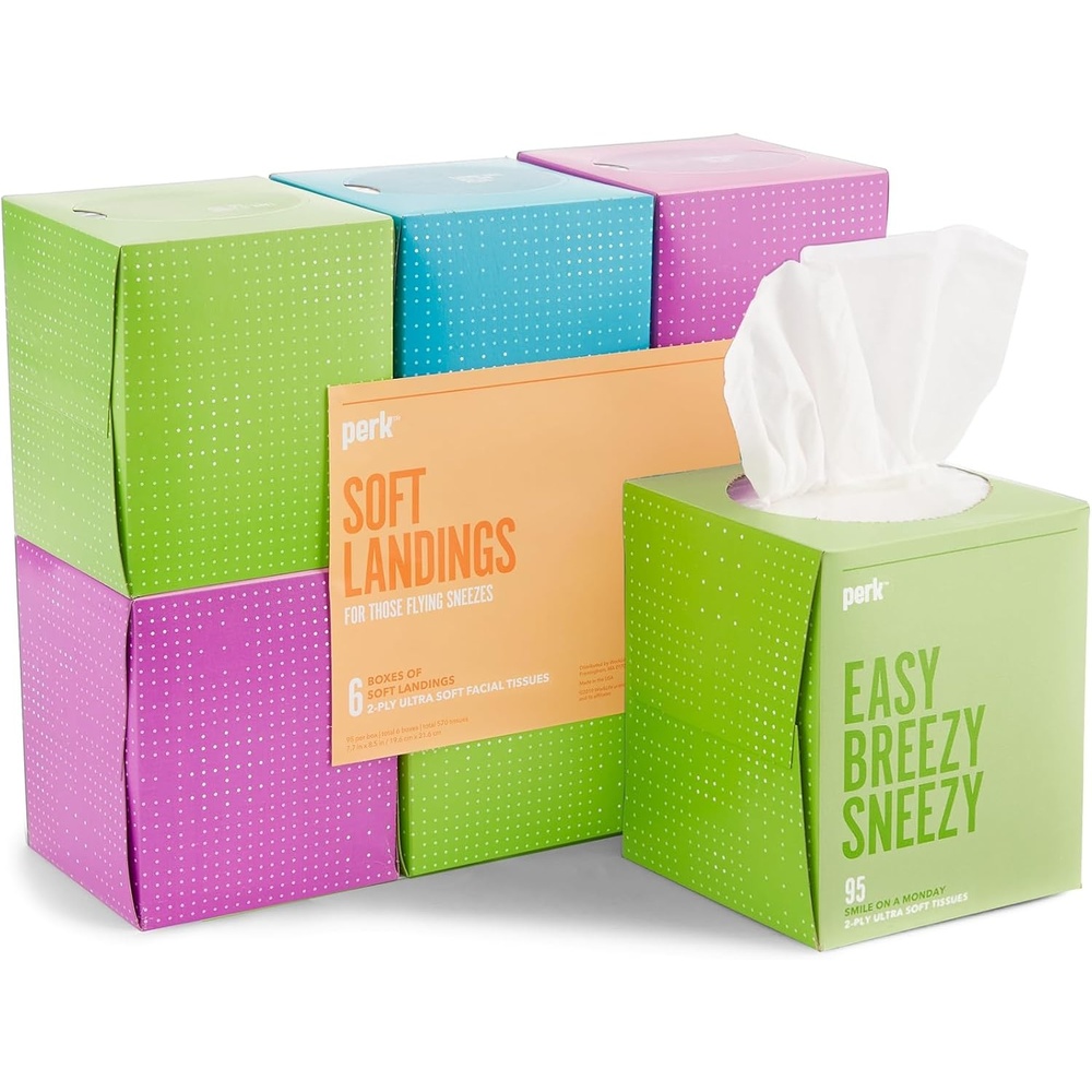 image:imagePerk UltraSoft Facial Tissues 2Ply Gentle amp Durable 95 Tissues per Box 6 Cube Pack White6 Count Pack of 1