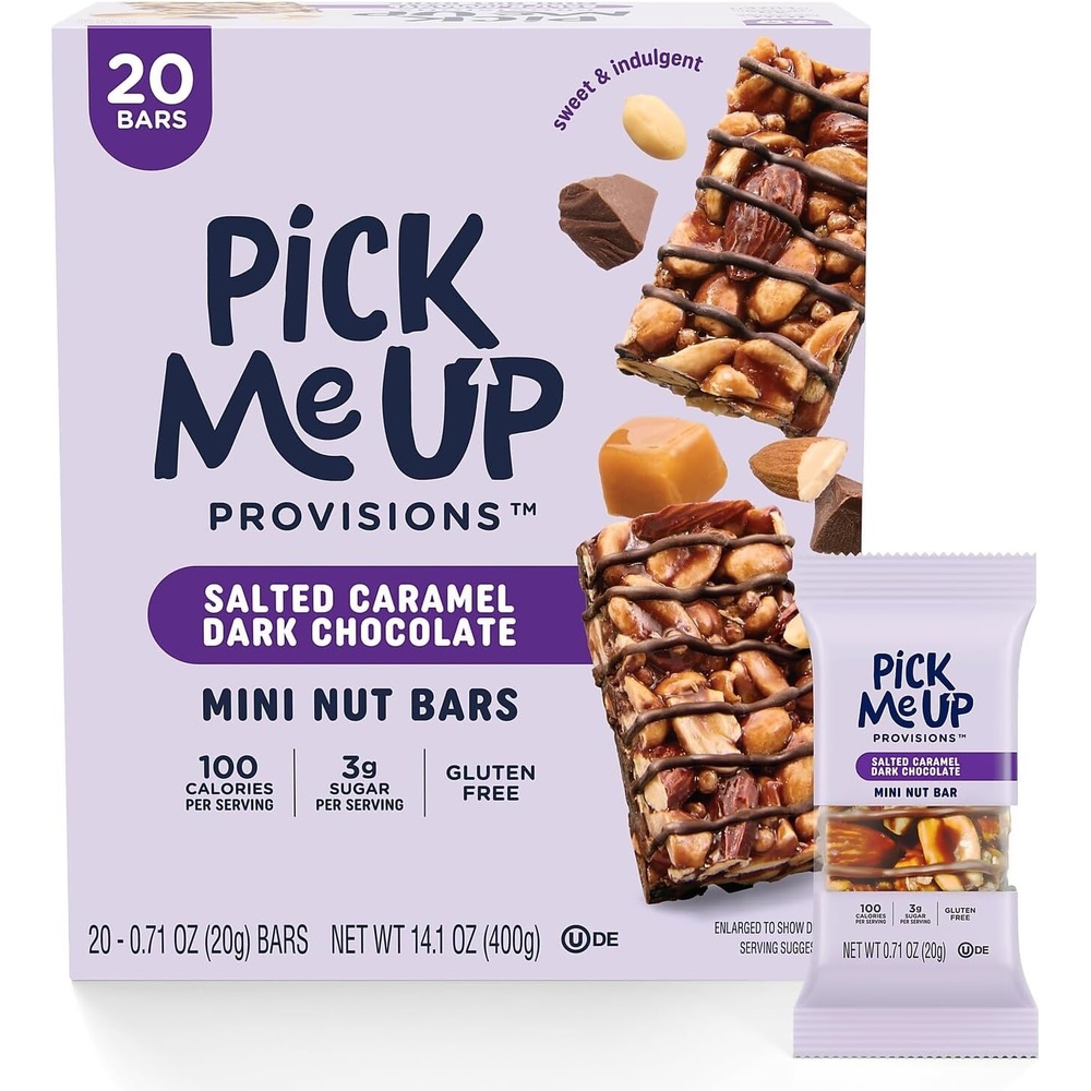 image:imagePick Me Up Provisions Mini Gluten Free Salted Caramel Dark Chocolate Nut Bar 20 Bars Perfect for Lunches Protein SnackSalted Caramel