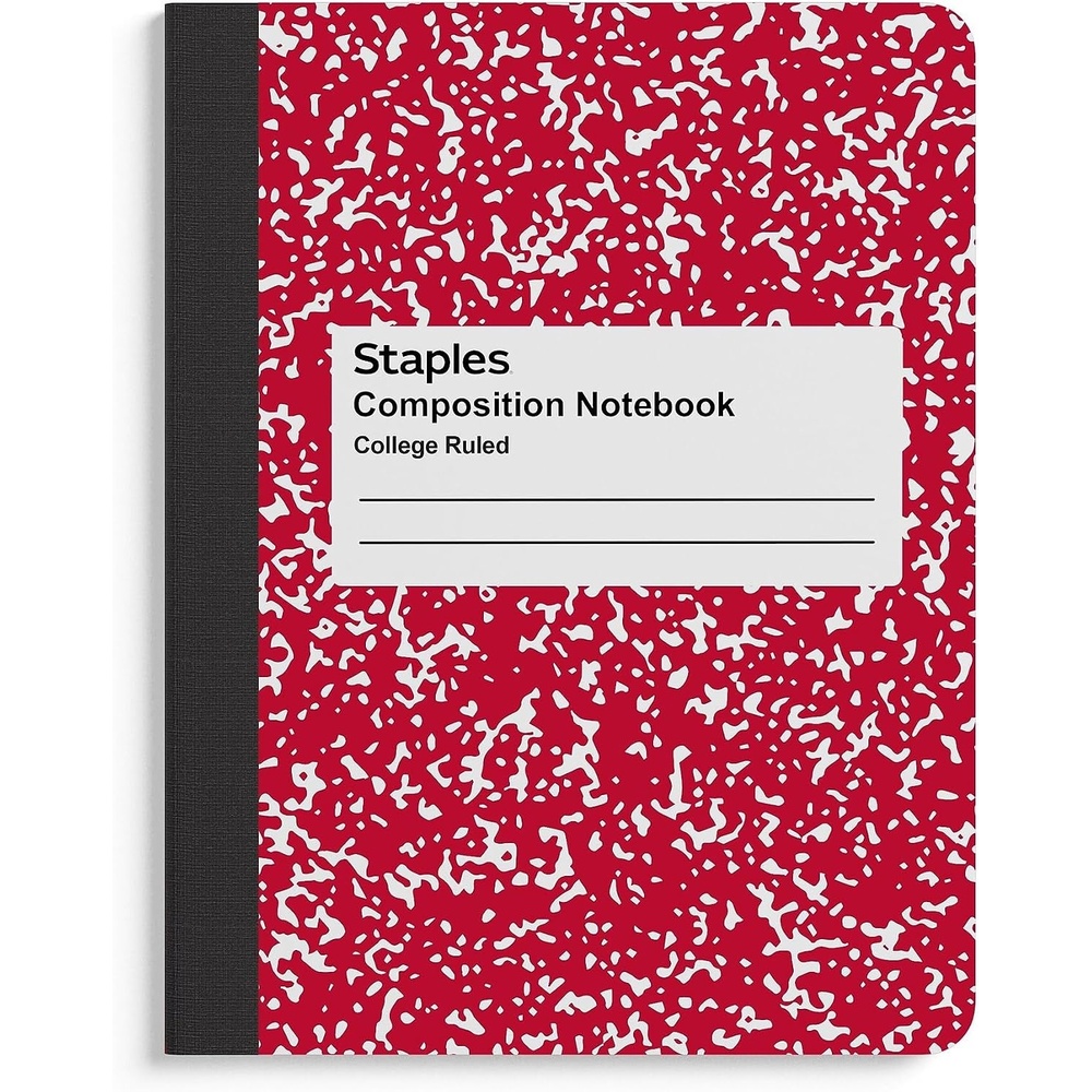 image:imageSTAPLES Composition Notebook 975 x 75 College Ruled 100 Sheets Assorted Colors 48CartonRed