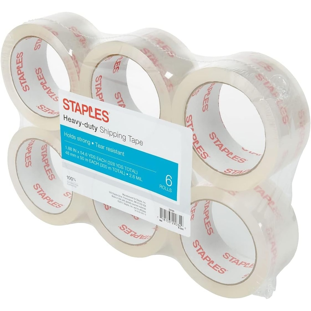 image:imageSTAPLES HeavyDuty Shipping Packing Tape 188 x 546 Yards 6Rolls6 Pack