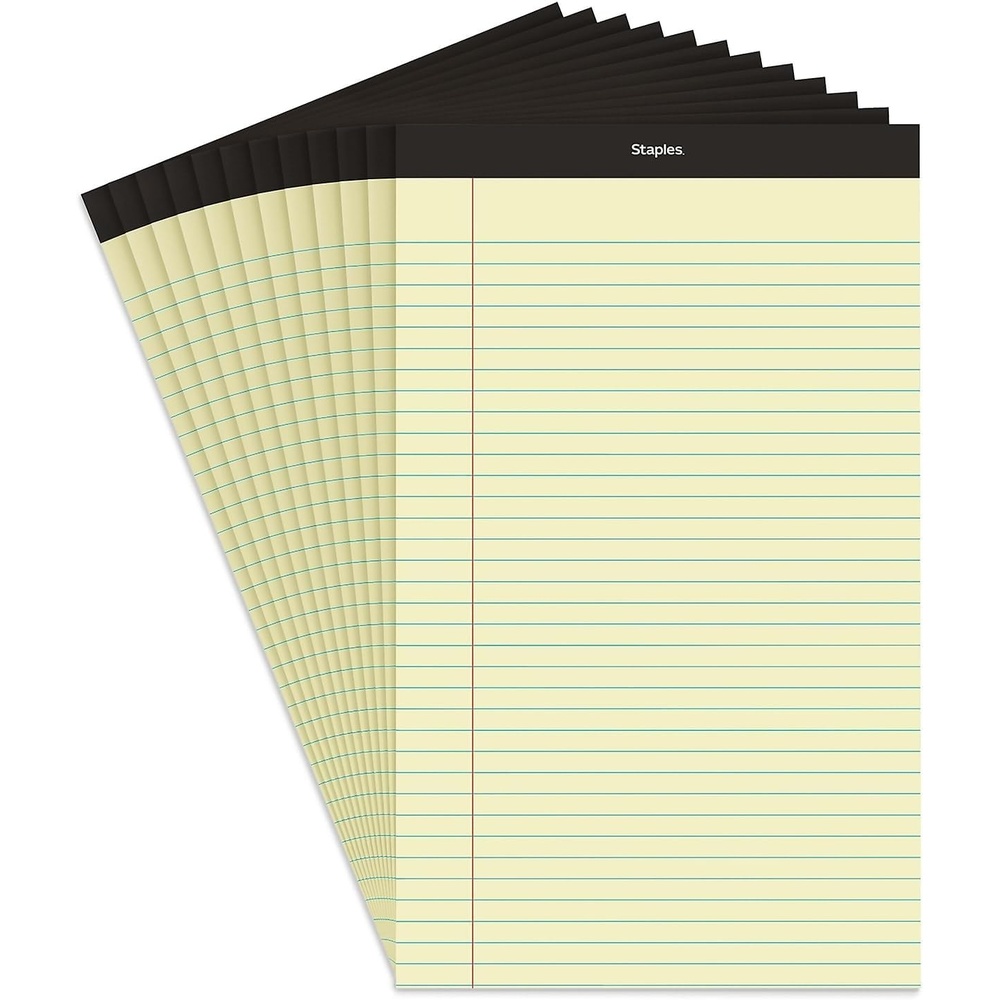 image:imageSTAPLES Legal Pads 85 x 14 Wide Ruled 50 SheetsPad 12PackYellow