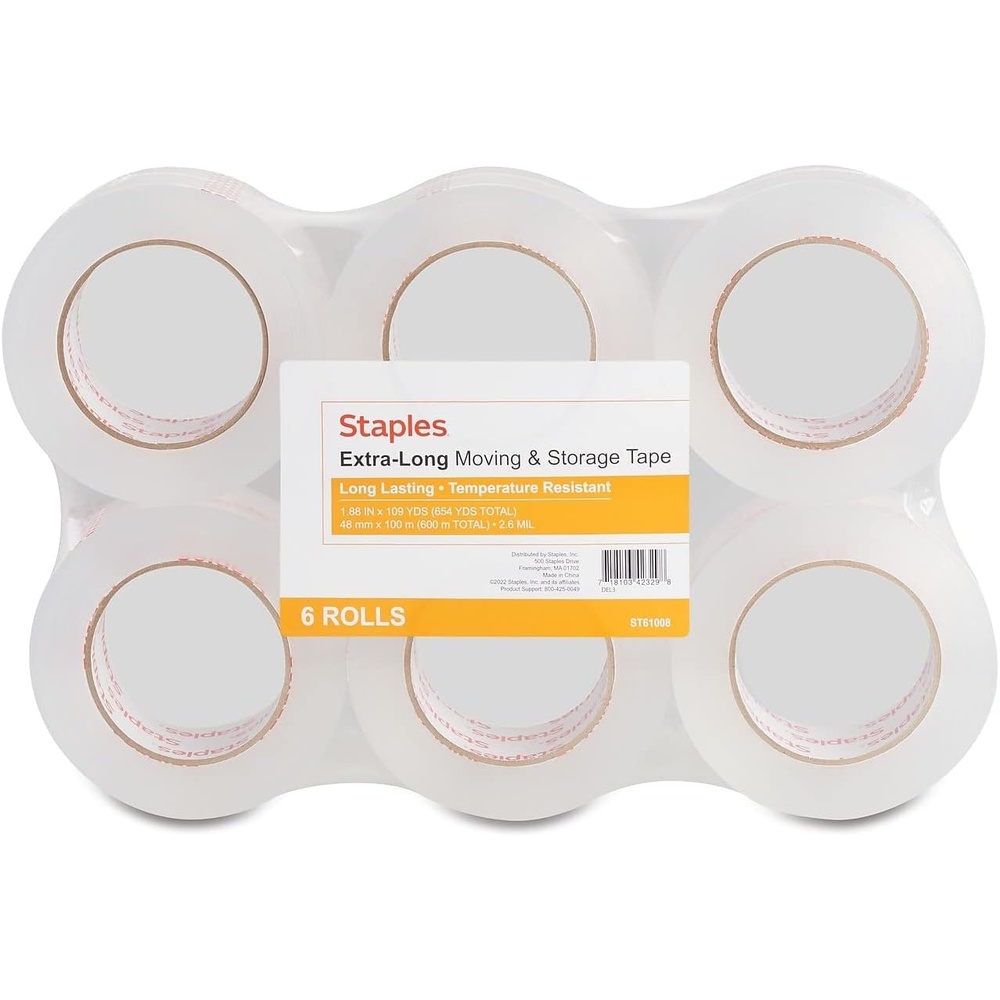 image:imageSTAPLES Moving amp Storage Packing Tape 188 x 109 Yards Clear 6Roll PackHeavy Duty