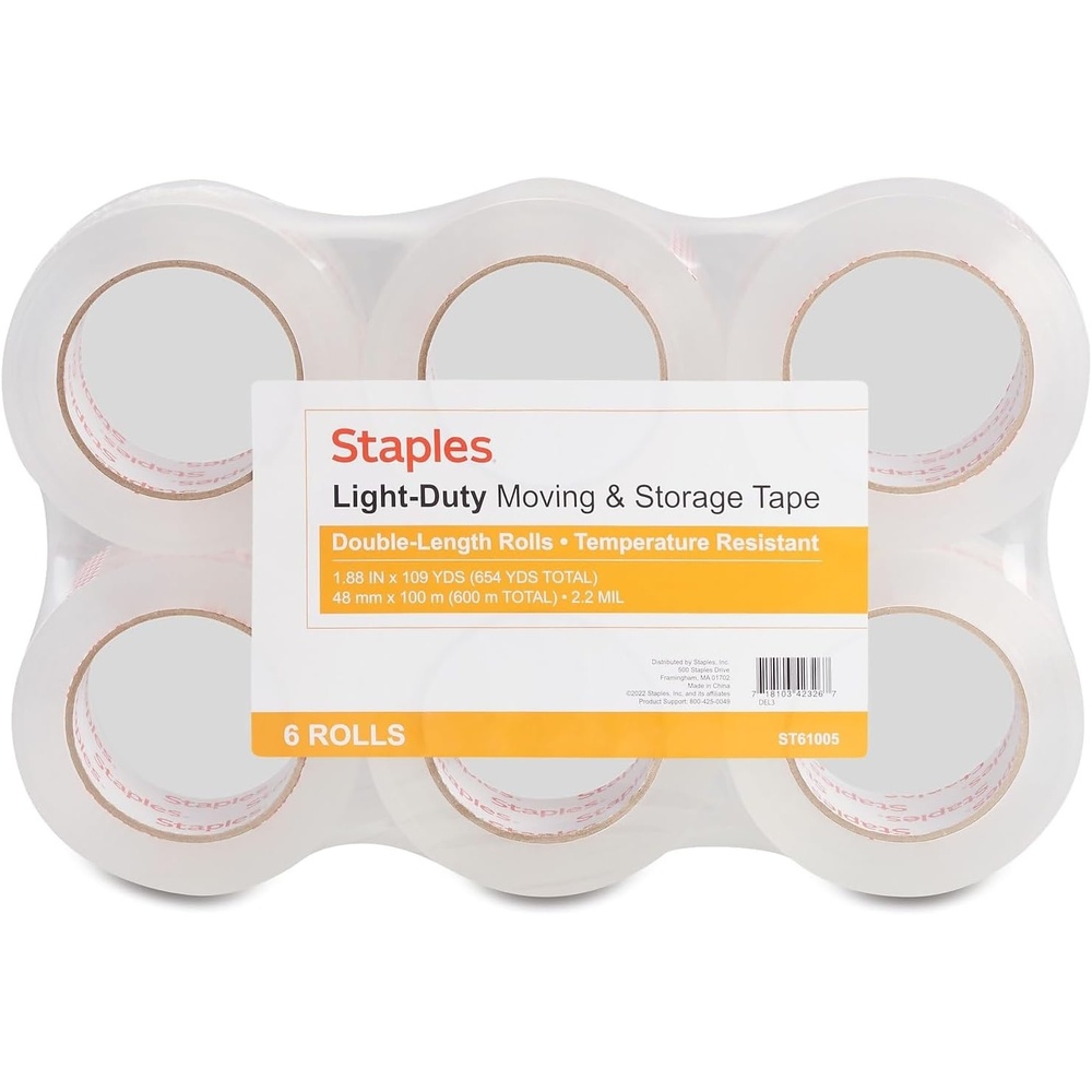 image:imageSTAPLES Moving amp Storage Packing Tape 188 x 109 Yards Clear 6Roll PackStandard