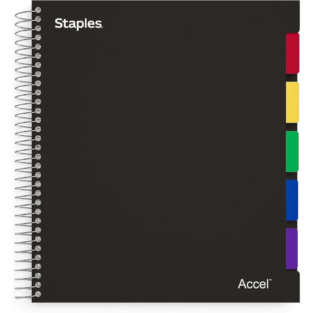 image:imageSTAPLES Premium 5Subject Notebook 85 x 11 College Ruled 150 Sheets Black 3Pack