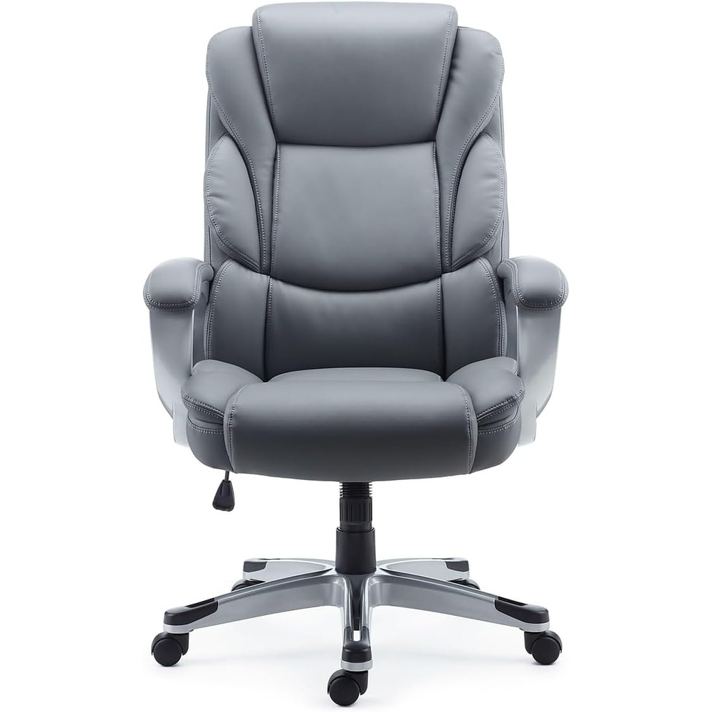 image:imageSTAPLES Sorina Bonded Leather Chair Adjustable Office Chair with Plush Padding Provides Lumbar Arm and Head Support Perfect Desk Chair for The Modern OfficeGrey