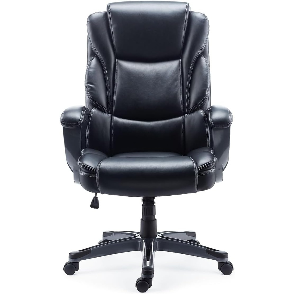 image:imageSTAPLES Sorina Bonded Leather Chair Adjustable Office Chair with Plush Padding Provides Lumbar Arm and Head Support Perfect Desk Chair for The Modern OfficeBlack