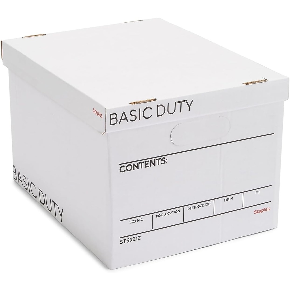 image:imageSTAPLES Storage amp Filing Box HeavyDuty with Handles amp Removable Lid Letter amp Legal Size Documents Stackable 4Pack WhiteGray20 Pack
