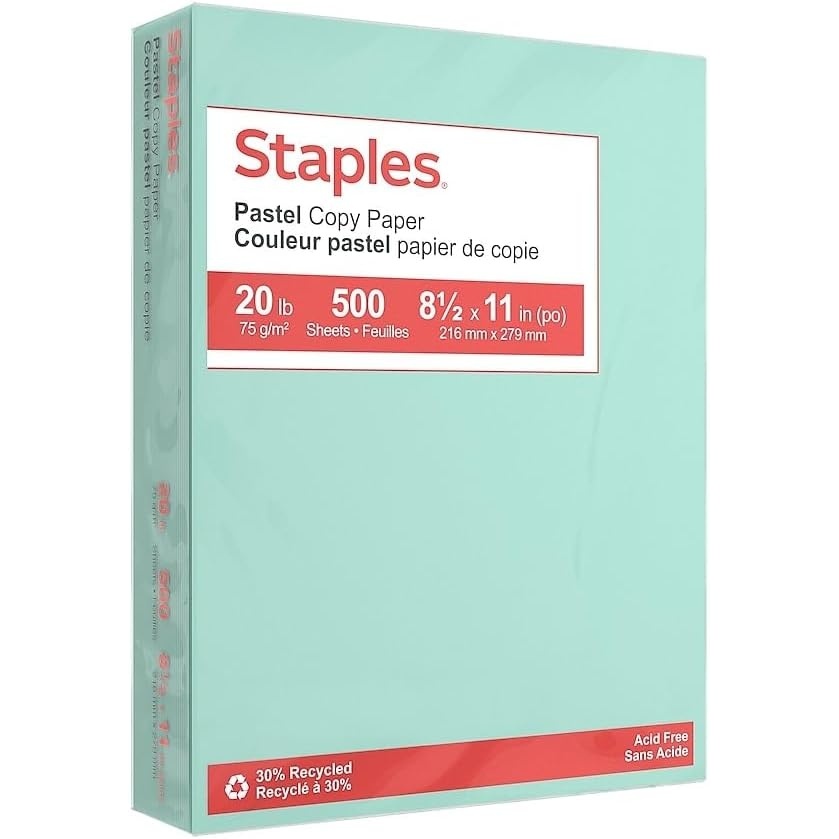image:imageStaples 30 Recycled 85 x 11 Inch 20 lbs 500Sheets Pack Blue For Office School amp HomeTurquoise