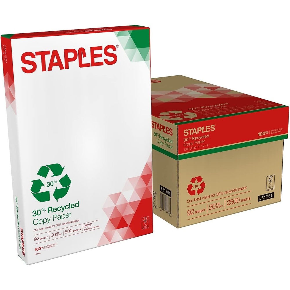 image:imageStaples 30 Recycled Copy Paper 8 12 x 11 Case For Office School amp Home11 x 17