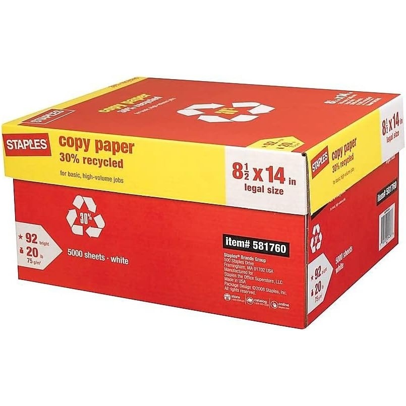 image:imageStaples 30 Recycled Copy Paper 8 12 x 11 Case For Office School amp Home85 x 14