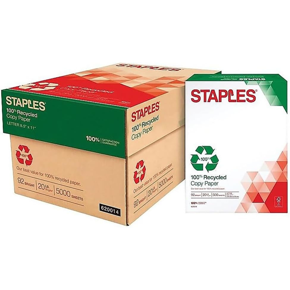 image:imageStaples 50 Recycled 85Inch x 11Inch Multipurpose Paper 24 lbs 96 Bright 10 RMCT For Office School amp Home100 Recycled