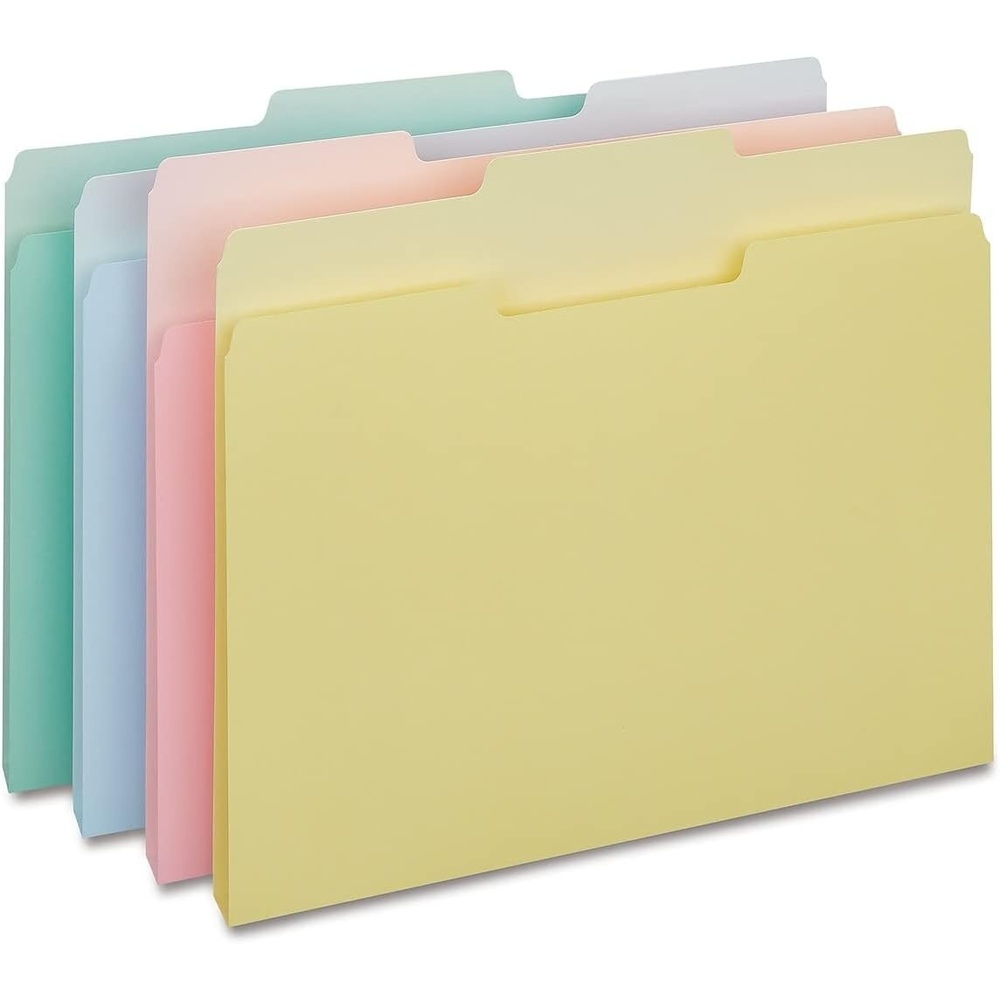 image:imageStaples File Folders Letter Size 13Cut Tabs Assorted Colors Durable 105Point Paper Stock 100PackAssorted Pastel Colors