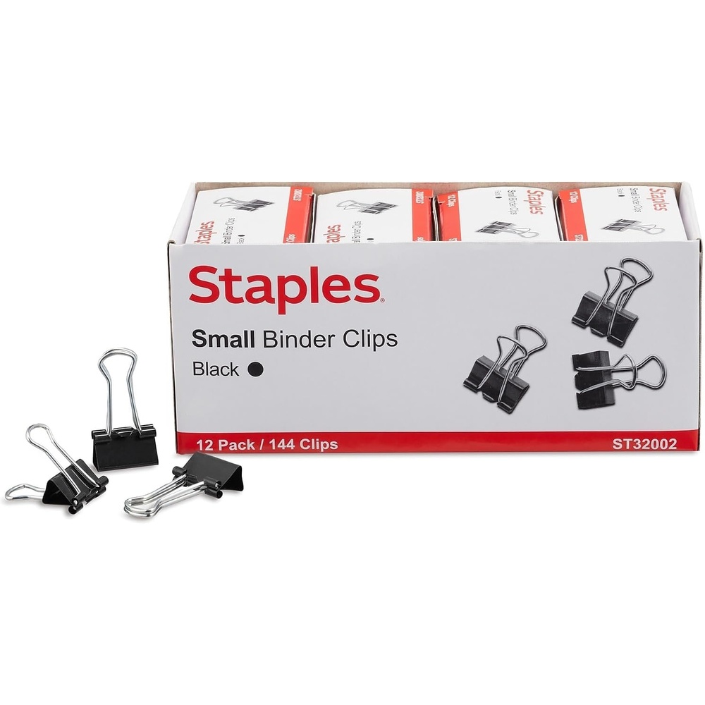 image:imageStaples Medium Binder Clips 063 Capacity Black 144 ClipsPack ST32003144 Pack